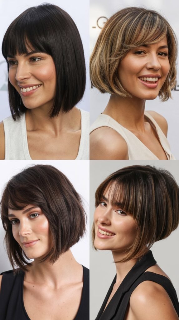 . Classic Sleek Bob With Side-Swept Long Bangs