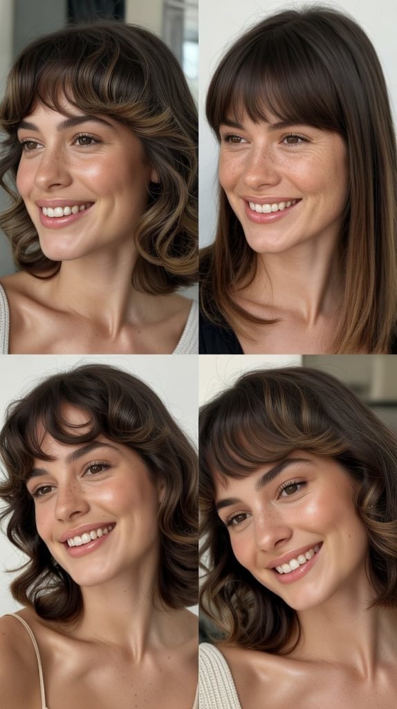 Medium Hair With Wispy Bangs For Heart-Shaped Faces
