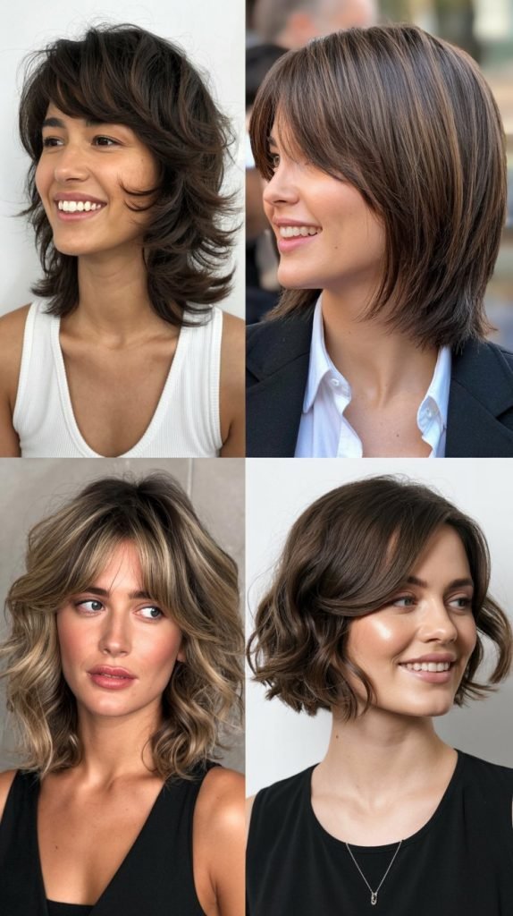 Tousled Medium Shag with Swooping Side Bangs