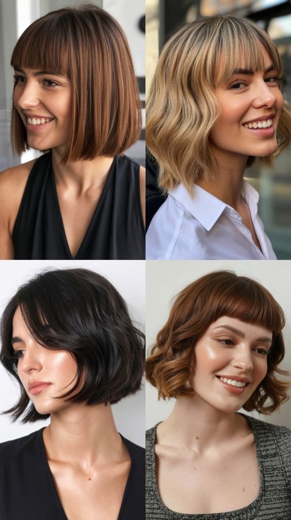  Blunt Lob With Long Side-Parted Bangs