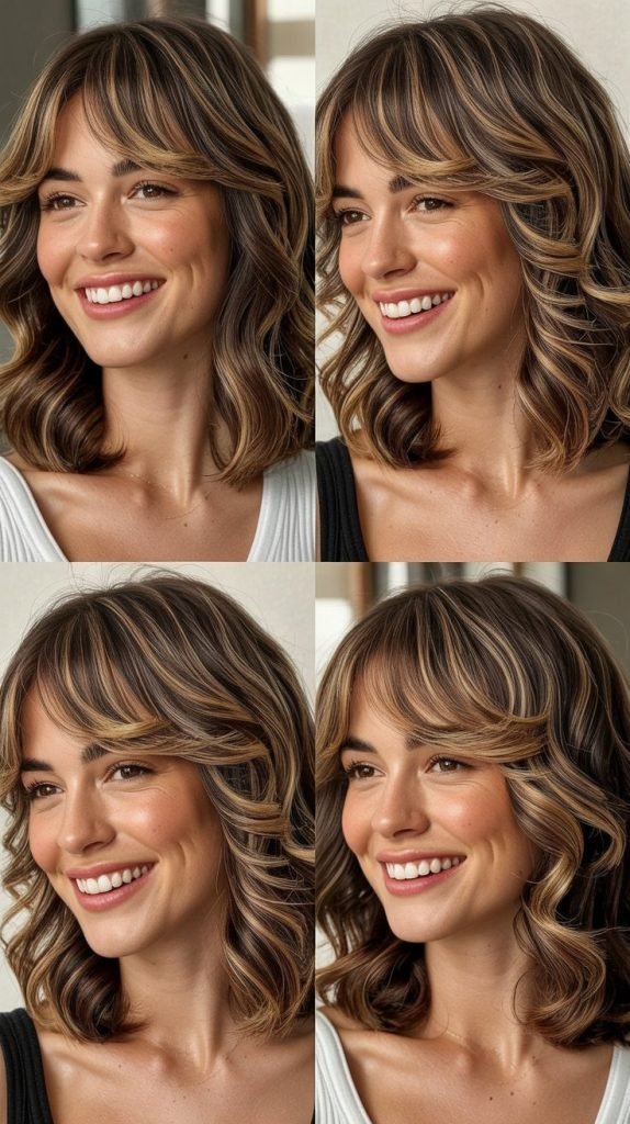  Textured Collarbone Cut With Curtain Bangs And Highlights