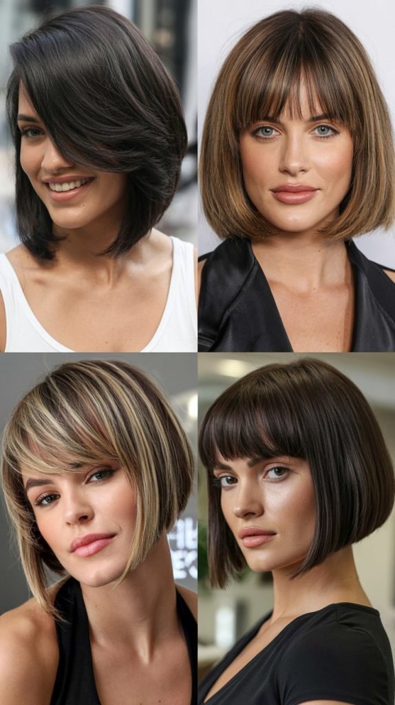  Inverted Bob With Long Diagonal Bangs
