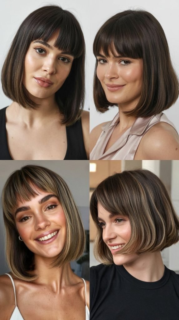  Sleek Low-Maintenance Long Bob With Curtain Bangs