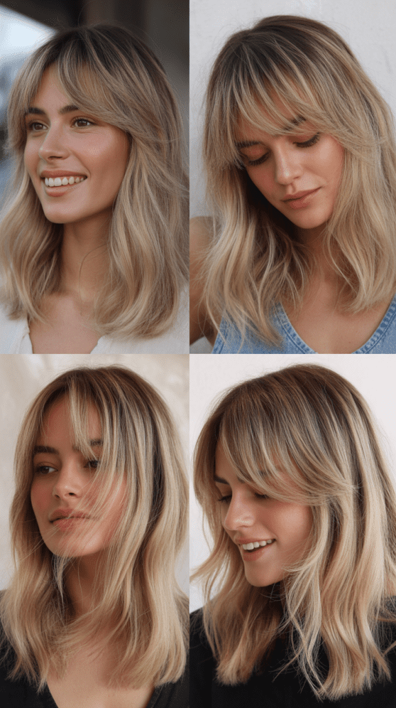 Textured Bangs with Champagne Balayage