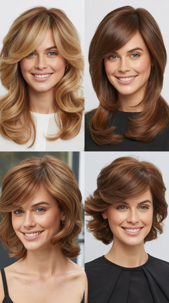 Voluminous Layers with Side-Swept Bangs
