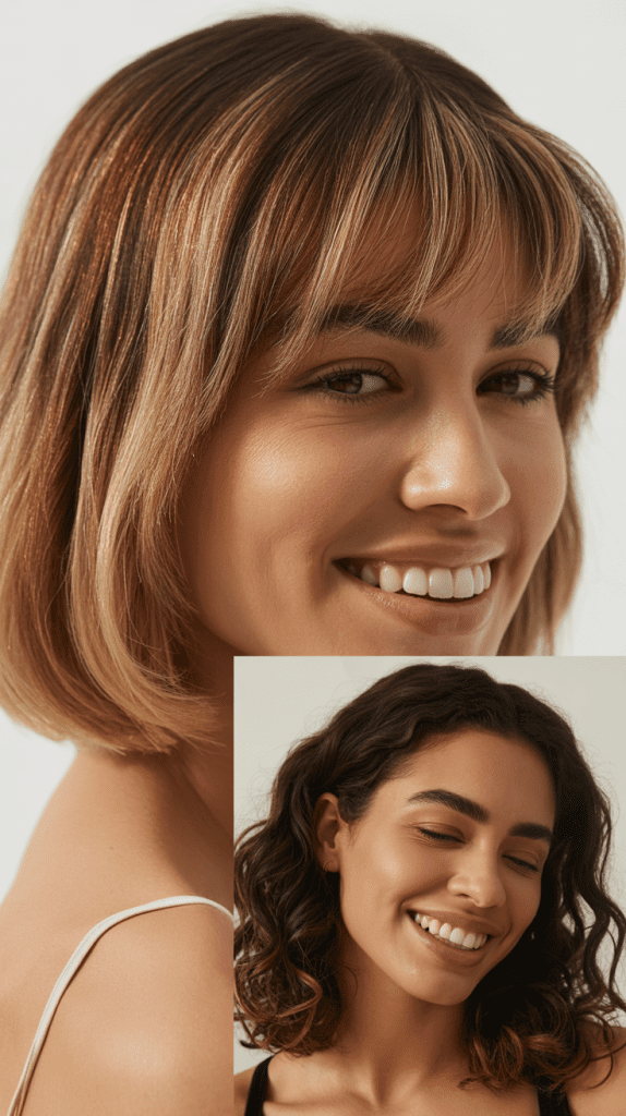  Long Bob With Curtain Bangs And Babylights