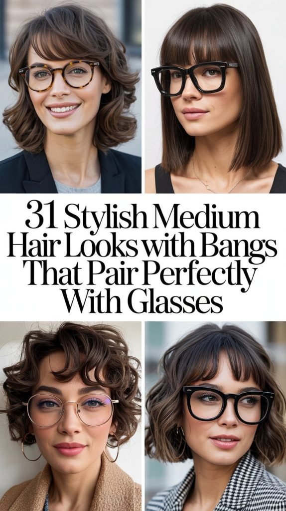 31 Stylish Medium Hair Looks with Bangs That Pair Perfectly with Glasses