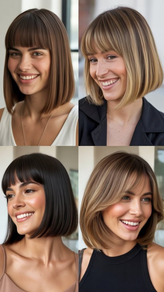  Sleek Mid-Length with Graduated Bangs