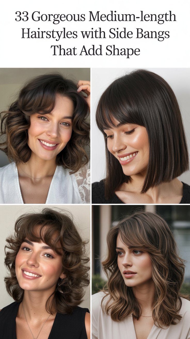 33 Gorgeous Medium-Length Hairstyles with Side Bangs That Add Shape