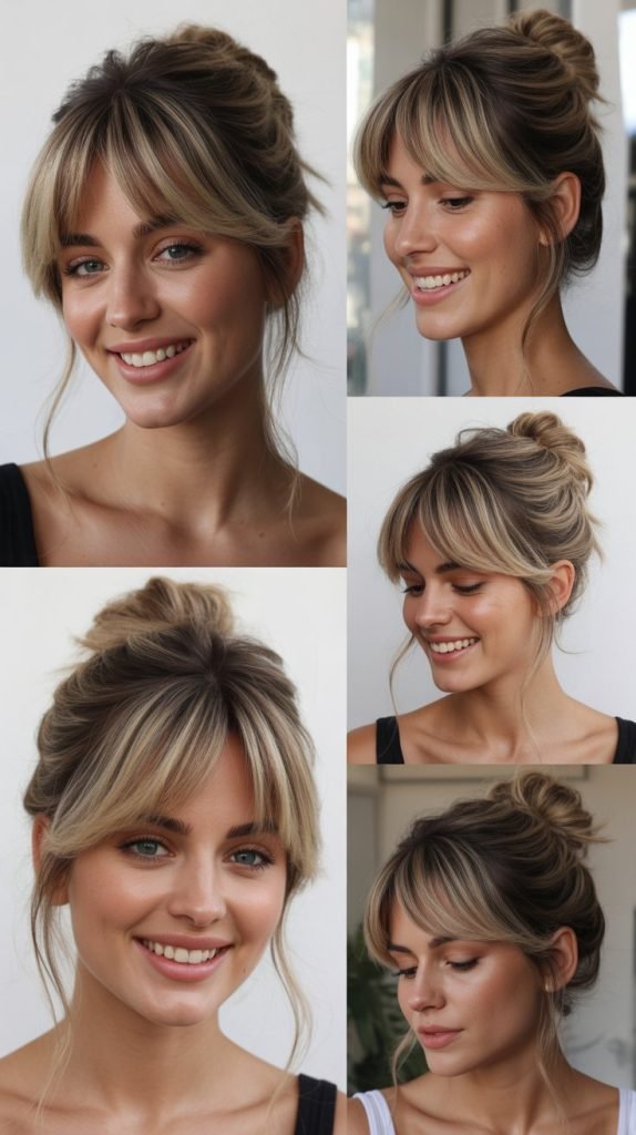 Messy Bun With Curtain Bangs