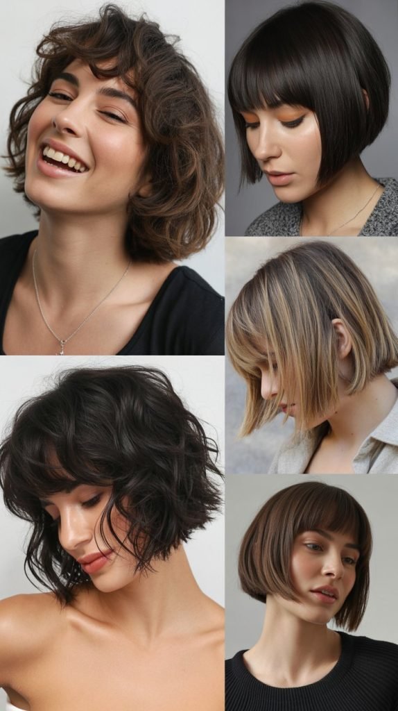  Bob with Long Diagonal Bangs