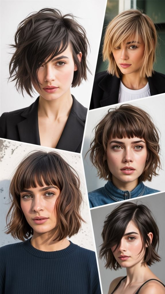  Asymmetrical Wolf Cut With Angled Bangs