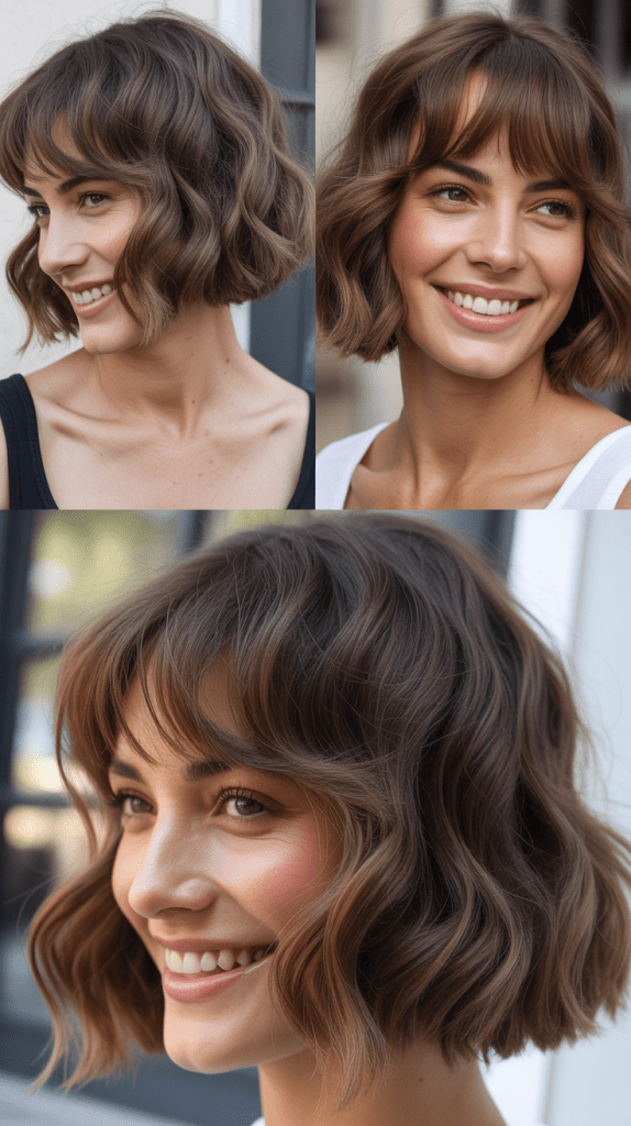 Wavy Bob With Long Beach Wave Bangs