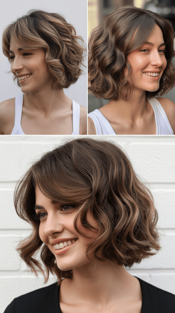 Wavy Bob With Long Side-Parted Bangs