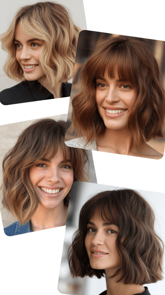 Textured Wavy Bob With Curtain Bangs