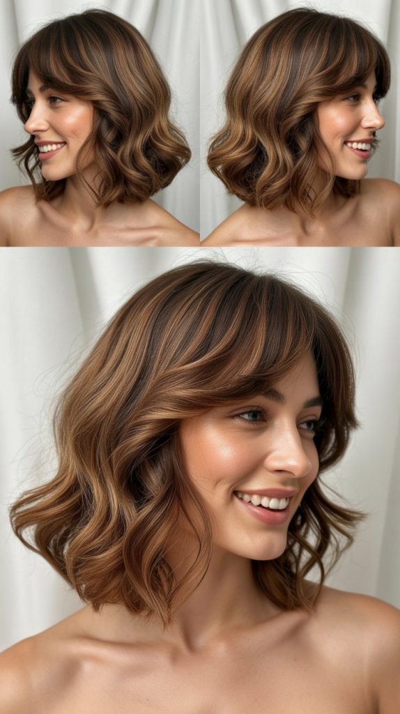 Wavy Medium Lob with Feathered Bangs
