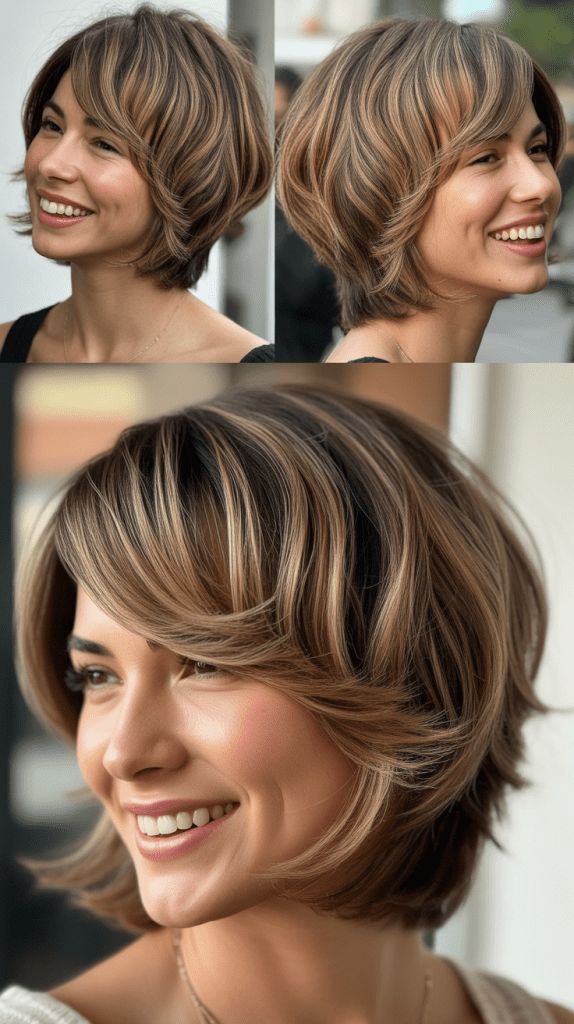  Choppy Bob with Side-Swept Fringe and Stacked Back