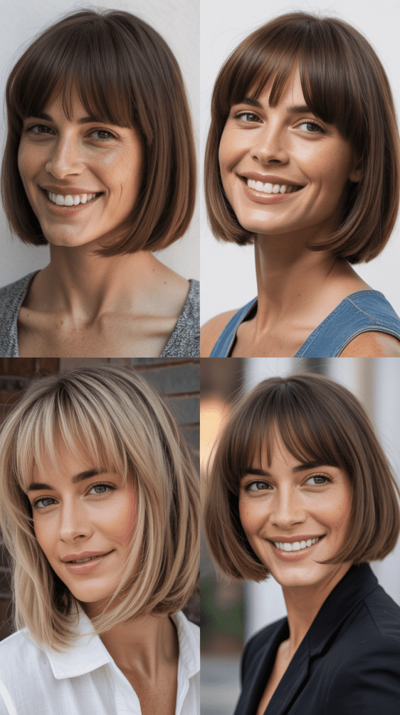 Blunt Bob With Long Feathered Bangs