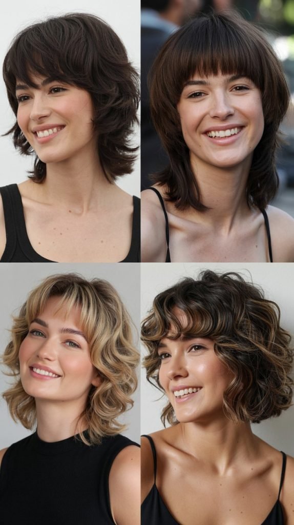  Choppy Bangs with Layered Medium Hair