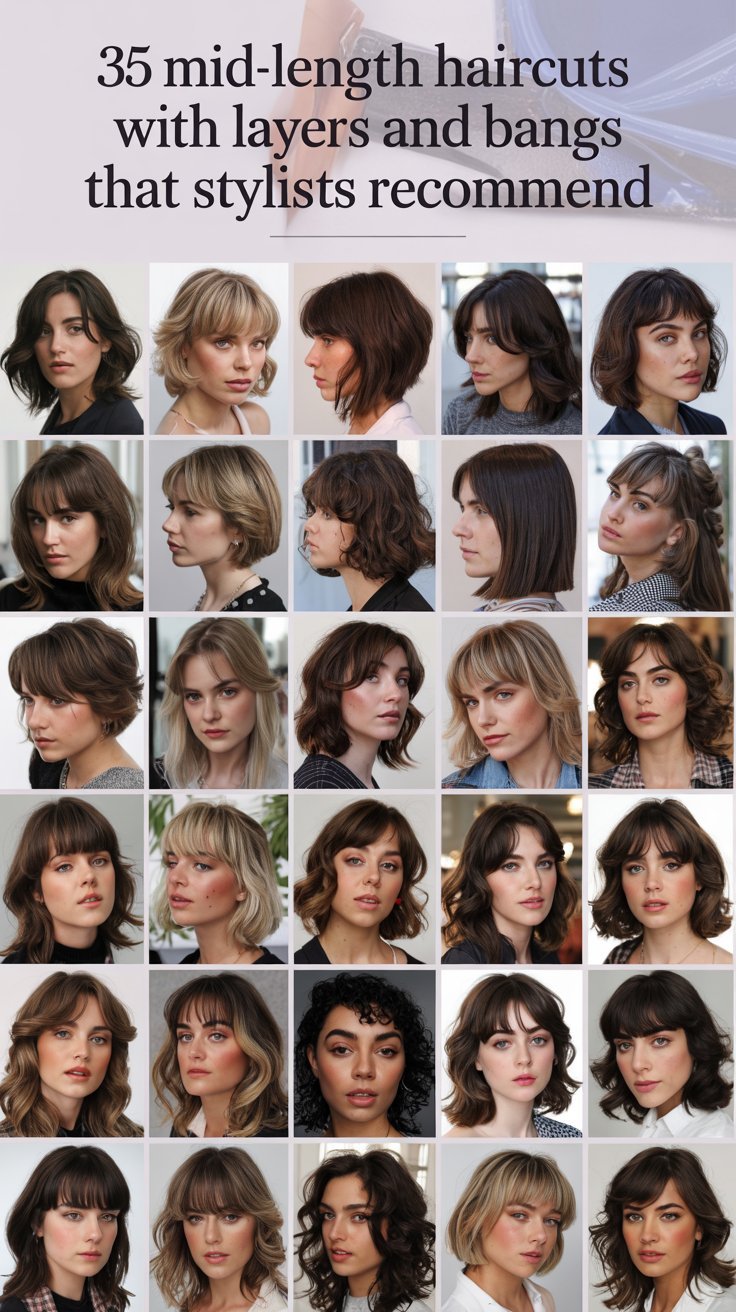 35 Mid-Length Haircuts With Layers and Bangs That Stylists Recommend