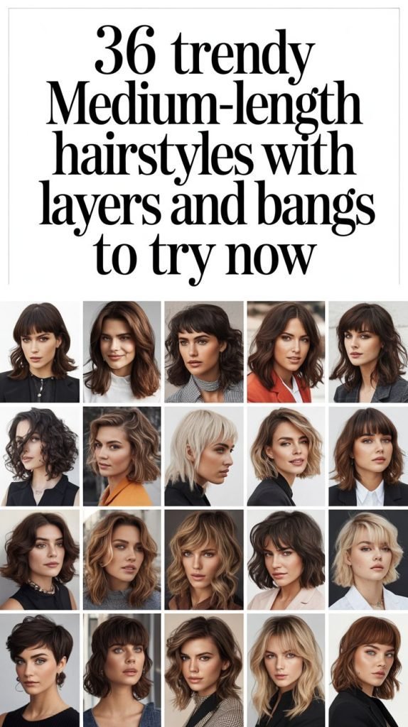36 Trendy Medium-Length Hairstyles with Layers and Bangs to Try Now