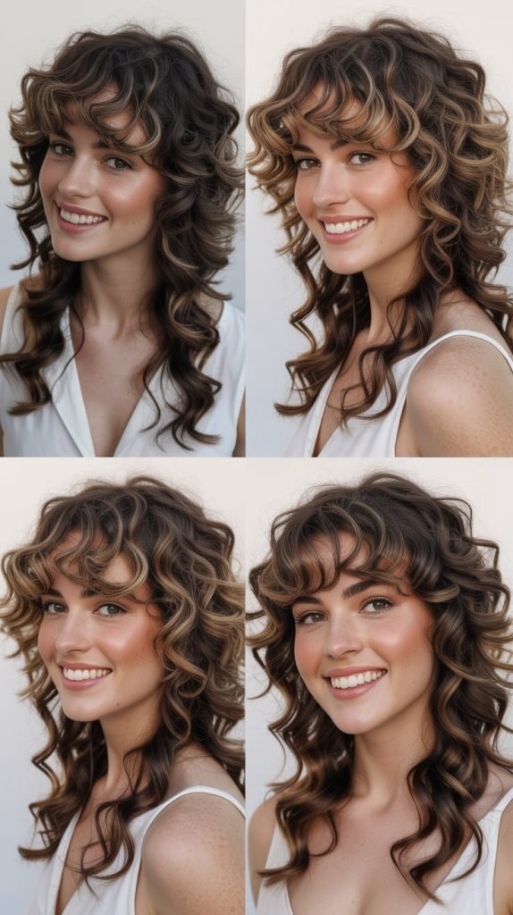 Feathered Bangs with Voluminous Curls