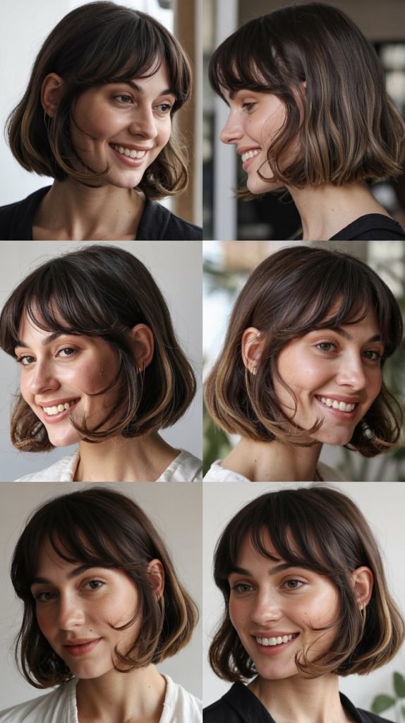 . Chin-Length Bob with Curtain Bangs