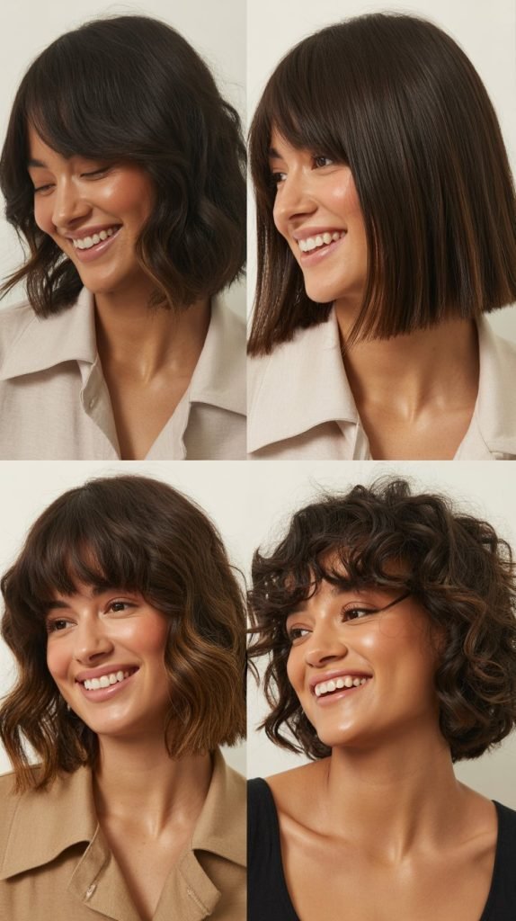 Textured Lob with Curtain Bangs