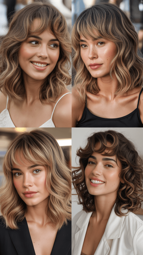 Feathered Curtain Bangs with Shoulder Waves