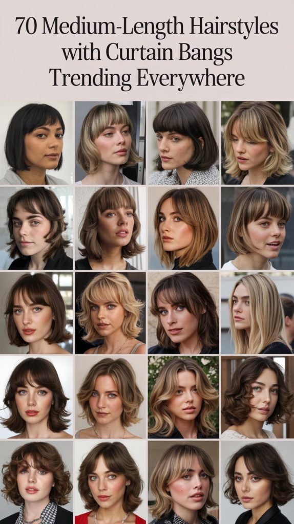70 Medium-Length Hairstyles with Curtain Bangs Trending Everywhere