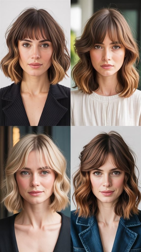  Medium Hair With Curtain Bangs And Textured Waves