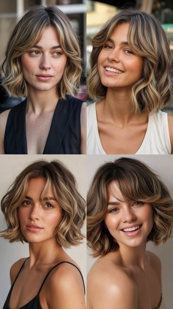 Long Bob With Curtain Bangs And Beach Waves