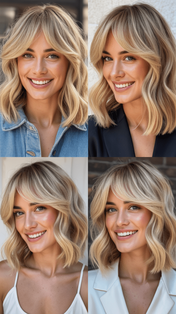 Swoopy Bangs with Vanilla Swirl Blonde