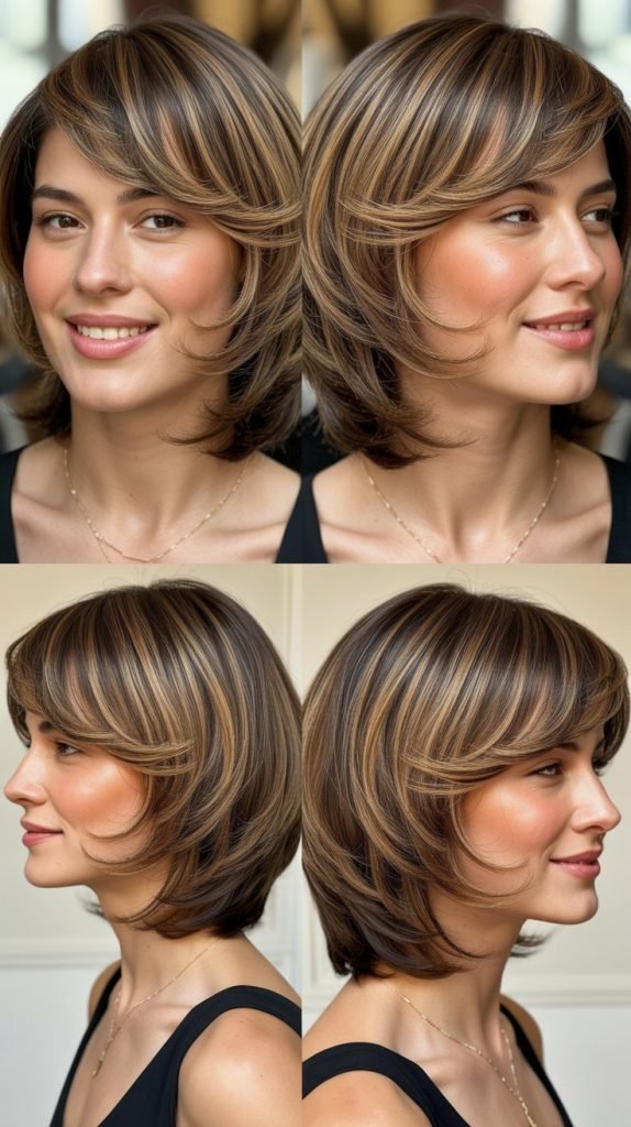   Medium Cut with V-Shaped Layers and Curtain Bangs