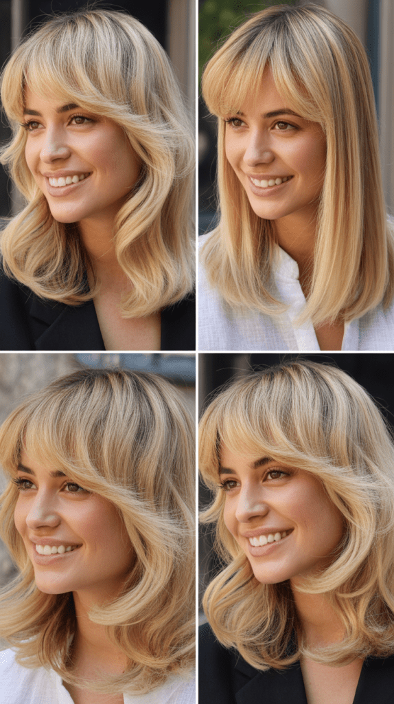 Rounded Side Bangs with Butter Blonde Layers