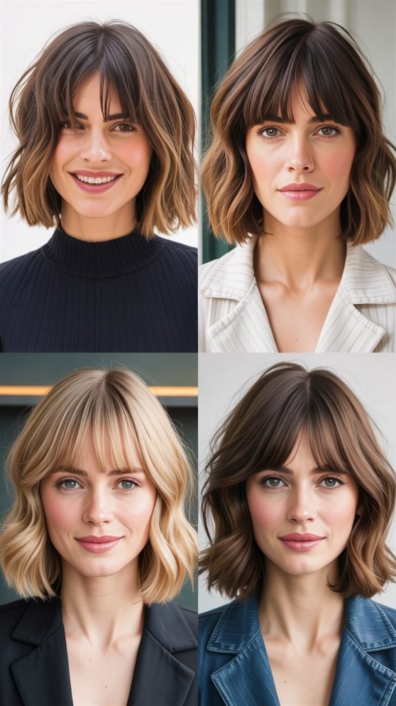  Medium Hair With Curtain Bangs And Choppy Bob