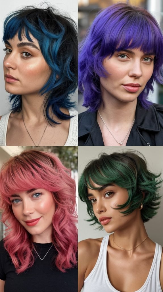  Statement Wolf Cut With Bold Color Bangs