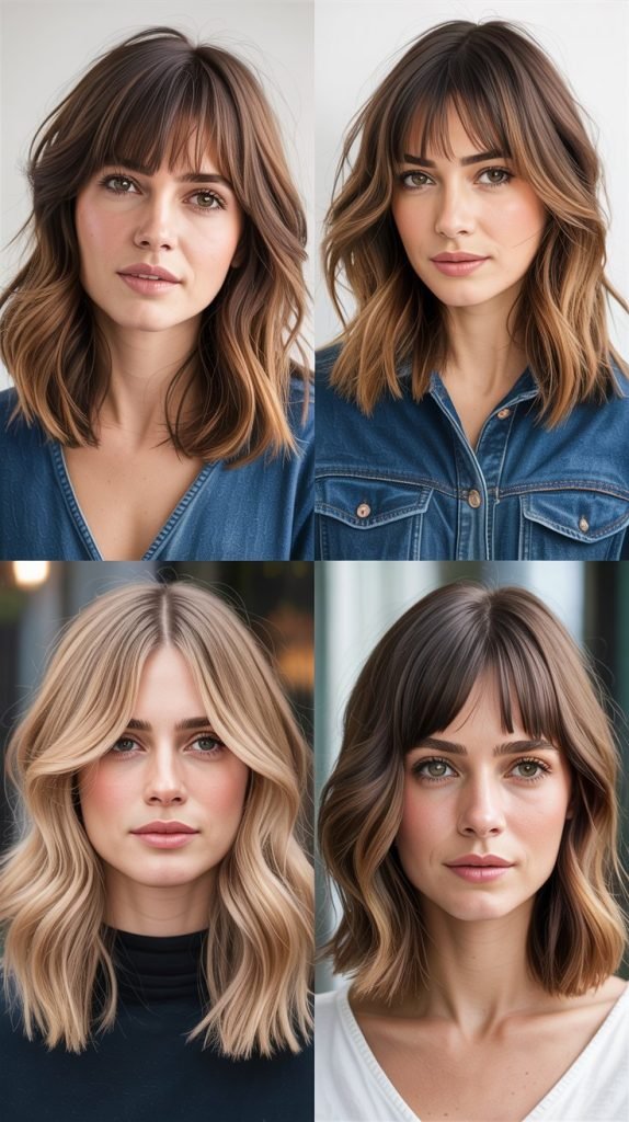  Medium Hair With Curtain Bangs And Lived-In Color