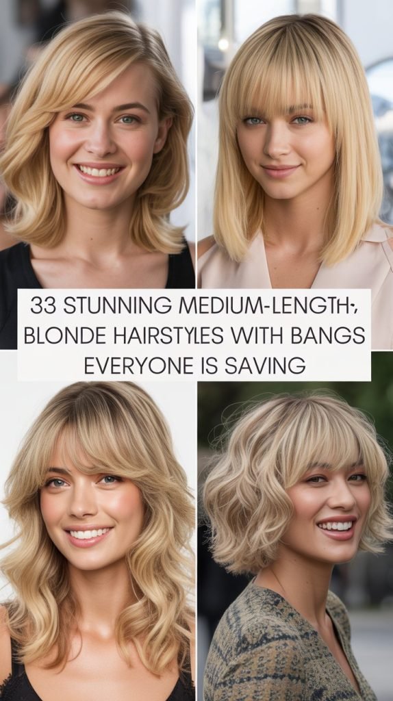 33 Stunning Medium-Length Blonde Hairstyles with Bangs Everyone Is Saving