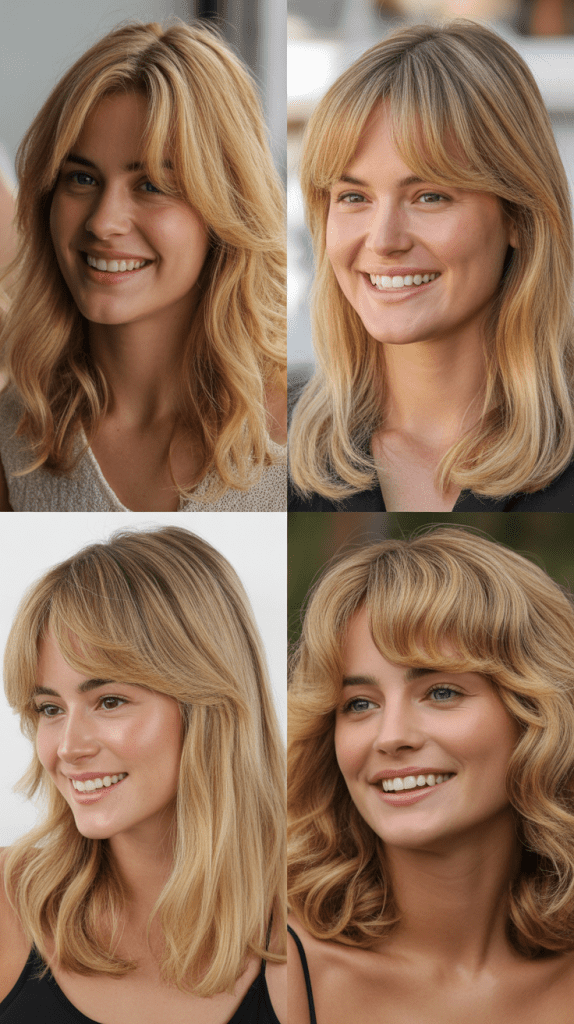 Sunflower Blonde with Swooped Curtain Bangs