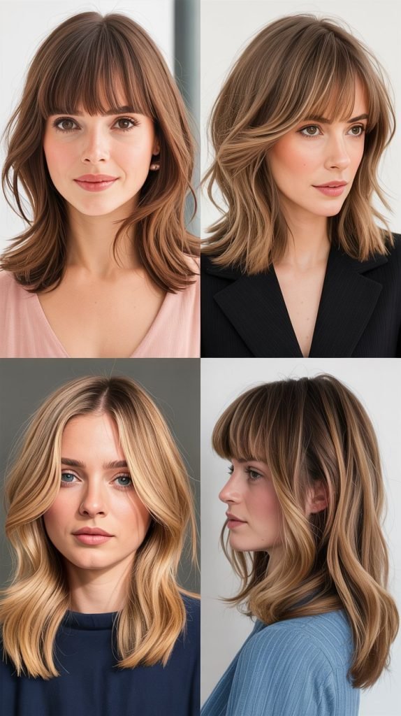  Medium Hair With Curtain Bangs And Root Lift Styling