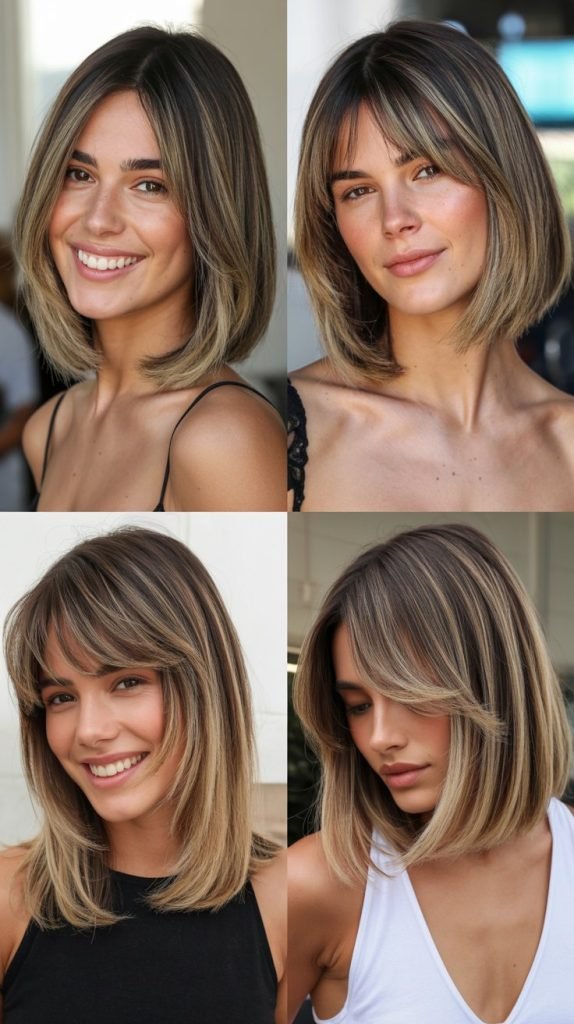  Long Bob With Curtain Bangs And Balayage