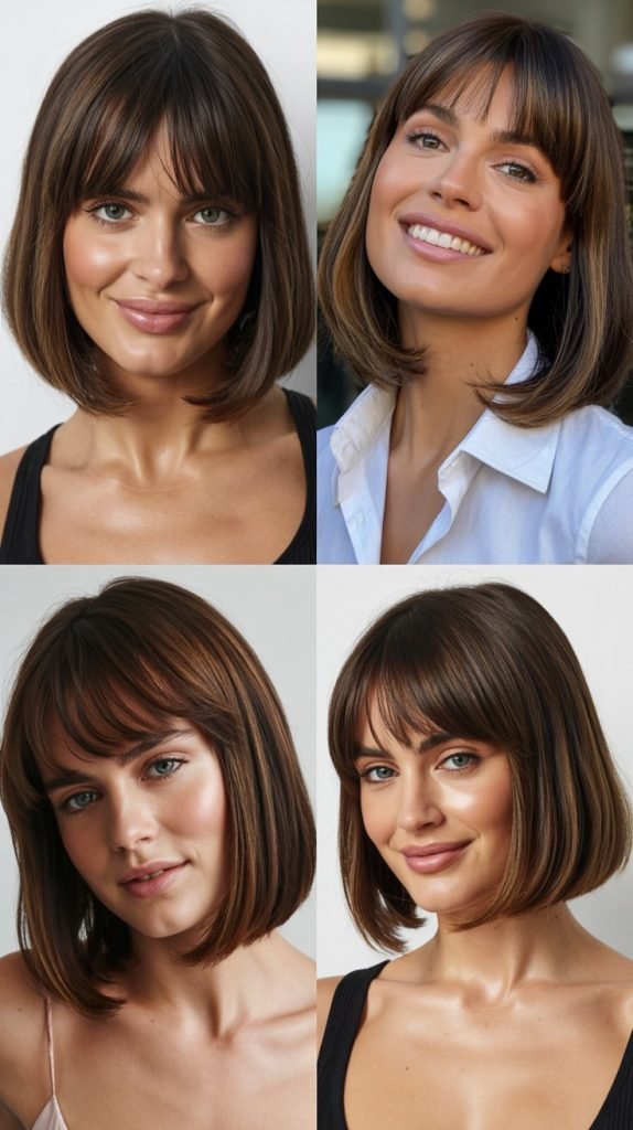 . Long Bob With Curtain Bangs And Razored Ends