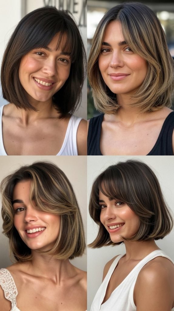 . Long Bob With Curtain Bangs And Babylights