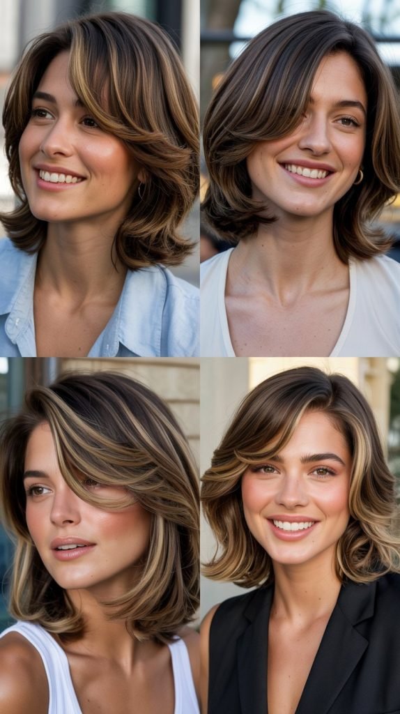  Classic Medium Layers with Traditional Side Bangs