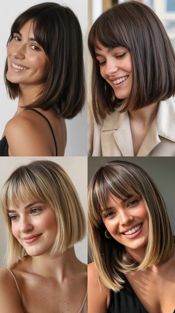  Blunt Long Bob With Thick Curtain Bangs