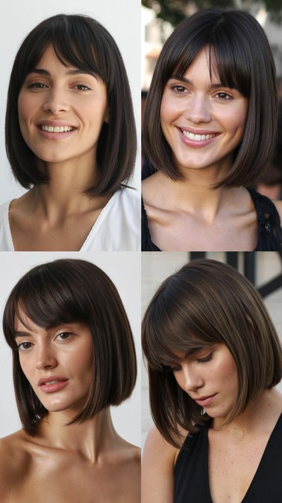  Straight Long Bob With Arched Curtain Bangs