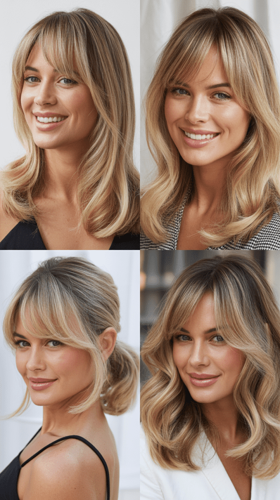 Soft Fringe with Caramel Blonde Highlights