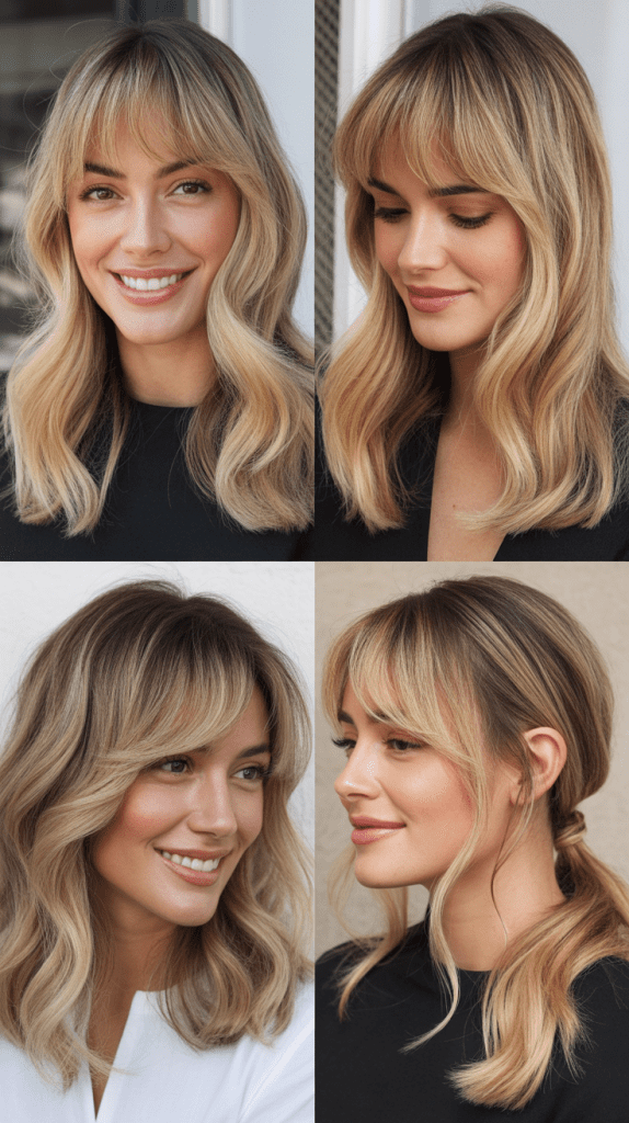 Curtain Bangs with Buttery Blonde Balayage