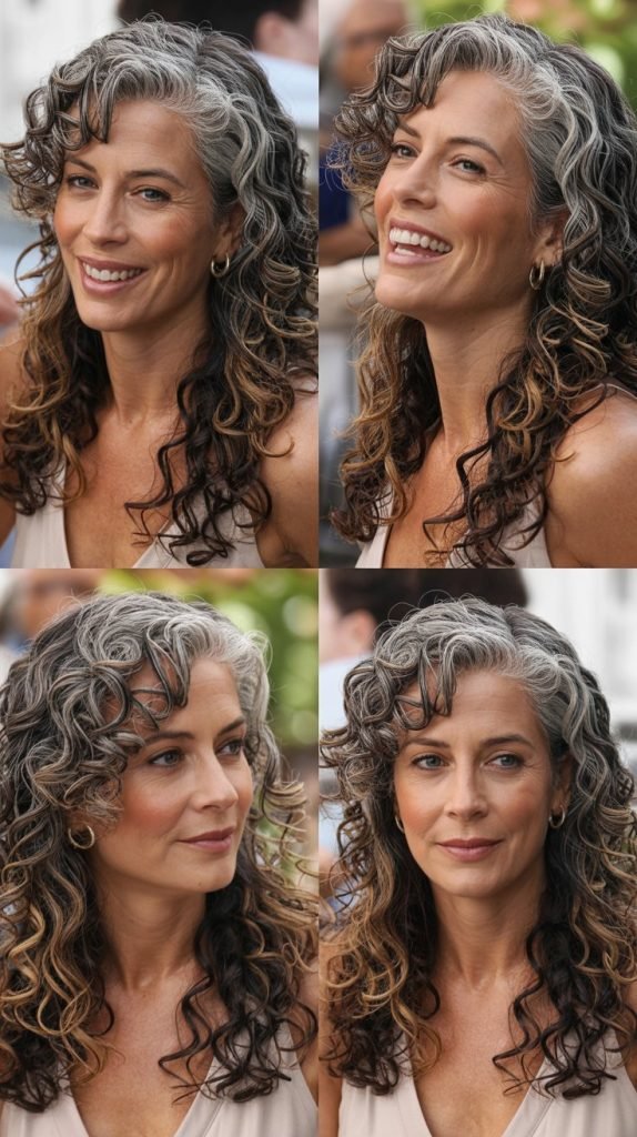 Long Curly Layers with Side Part